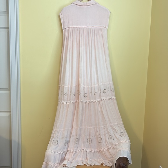 Free People Ecru Pink Pretty Cozy Viscose Tiered Sleeveless Boho Maxi Dress XL - Picture 16 of 17